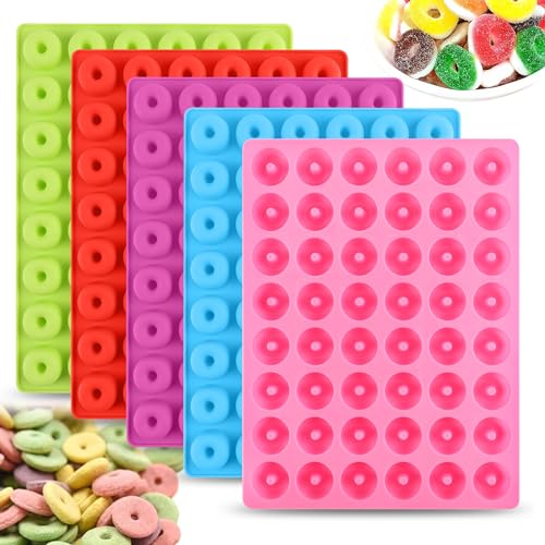 5er-Pack Mini Donut Silikonform mit 48 Kavitäten, Antihaftbeschichtung, lebensmittelecht, für Süßigkeiten, Schokolade, Gelee mit 2 Tropfen（20 * 15cm） von YiliYa