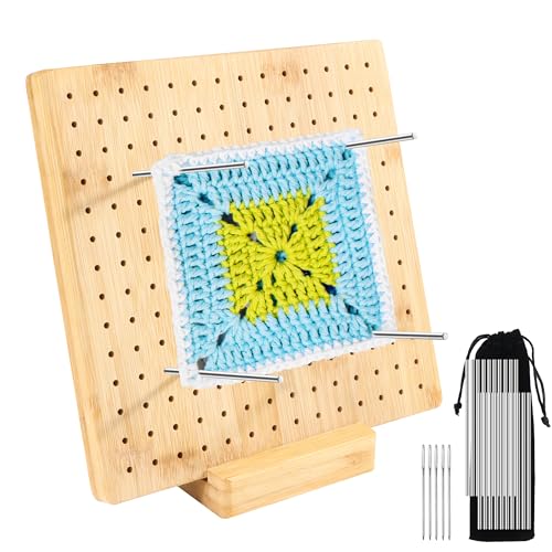 Handcrafted Wooden Blocking Board Häkeln,Sperrbrett für Granny Square mit 20 Edelstahl-Stabstiften Sperrbrett Häkeln Holz für Häkel und Strickprojekte 20 x 20 cm von YiliYa