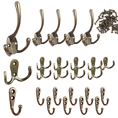 YiliYa Kleiderhaken,25 Stück Wandhaken Vintage Kleider-Haken Antike Garderoben-Haken mit 50 Schrauben für Garderobenhaken Badezimmer Küche Büro(Bronze) von YiliYa