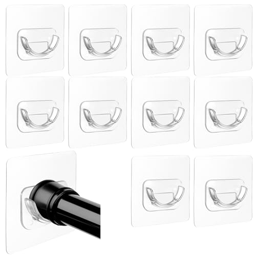 YiliYa 12 Stücke Selbstklebend Duschvorhangstangen Halter,Transparent Wand Montiert Duschstangen Halter Kein Bohren Bohrerfreie Installation Stange Halter von YiliYa