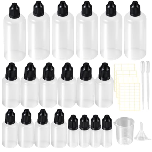 YiliYa 20 Stück Liquid Flaschen,Leer Tropfflasche mit Trichter Messbecher und Etiketten Reiseflasche Dropper Bottle Quetschflaschen Plastikflasche für Liquids(10ml / 30ml / 50ml / 100ml) von YiliYa