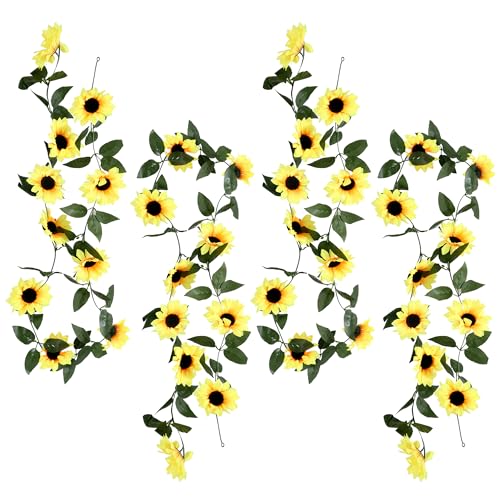 YiliYa 4 Stück Künstliche Sonnenblumen Girlande,2,3m Sonnenblumegirlande Gefälschte Sonnenblumenranke Künstliche Blumen Girlande für Haus Garten Hochzeit Party Wall Arch Dekoration von YiliYa