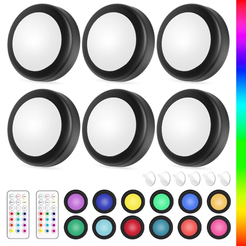 Yiliaw Magnetische LED-Pucklichter mit Fernbedienung, 6er-Pack, Schwarz von Yiliaw