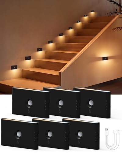 Yiliaw Bewegungssensor Nachtlicht, schwarze automatische Lichter mit Magnetbefestigung, wiederaufladbare Treppenlichter für Innenräume, batteriebetriebenes Licht für Flur, Küche, Badezimmer, 6 Pack Yiliaw Bewegungssensor Nachtlicht, schwarze automatische Lichter mit Magnetbefestigung, wiederaufladbare Treppenlichter für Innenräume, batteriebetriebenes Licht für Flur, Küche, Badezimmer, 6 Pack von Yiliaw