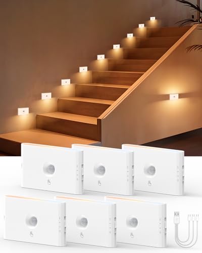 Yiliaw Bewegungssensor Nachtlicht, weiß automatische Lichter mit Magnetbefestigung, wiederaufladbare Treppenlichter für Innenräume, batteriebetriebenes Licht für Flur, Treppenhaus, Badezimmer, 3 Pack von Yiliaw