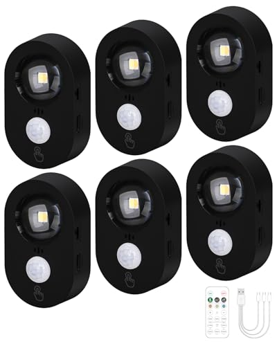 Yiliaw USB Bewegungsmelder Led Spot Akku Innen, Kleine wiederaufladbare Unterbauleuchten, Dimmbares Warmweißes Schranklicht, Klebendes kabelloses Nachtlicht für Schublade, Küche, Schwarz (6er Pack) Yiliaw USB Bewegungsmelder Led Spot Akku Innen, Kleine wiederaufladbare Unterbauleuchten, Dimmbares Warmweißes Schranklicht, Klebendes kabelloses Nachtlicht für Schublade, Küche, Schwarz (6er Pack) von Yiliaw