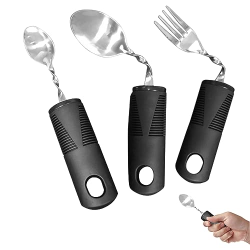 3PCs Deaktiviert Besteck, adaptive Utensilien Edelstahlspiegel polierbar biegbar flexibler tragbares geschwungenes Besteck Tischgeschirr mit Plastiknonschlupfgriff von Yililay