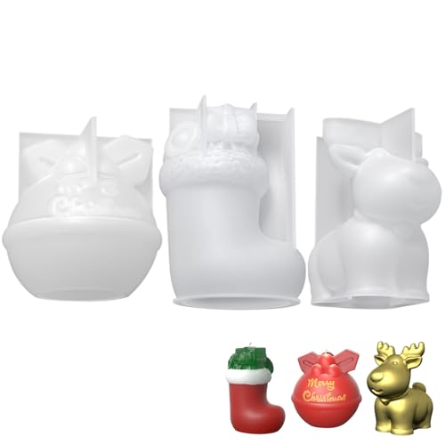 3pcs Weihnachtsilikonformen 3d Elch Bell Sock Nicht-Stick wasserdichte DIY Seifen Kerzenformen für Partydekoration 3pcs Weihnachtsilikonformen 3d Elch Bell Sock Nicht-Stick wasserdichte DIY Seifen Kerzenformen für Partydekoration von Yililay