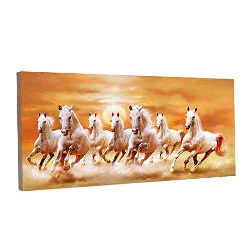 Sieben laufende weiße Pferde Tiere Leinwand Malerei Wandkunst Bild für Wohnzimmer Bürodekoration Studium Dekorative Gemälde 30x60 cm (12x24 Zoll) Innenrahmen von Yililay