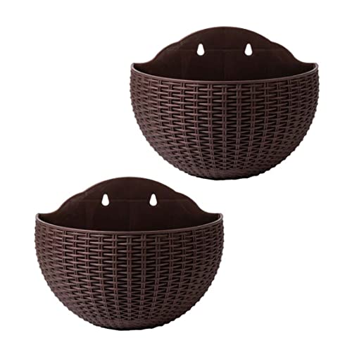 Yililay 2pcs Wand hängende Pflanzer hängende Blumentöpfe Halbkreis Plastikpflanzenkörbe Behälter Blütentopf mit Entwässerung und Haken für Zaun klein, Kaffee von Yililay