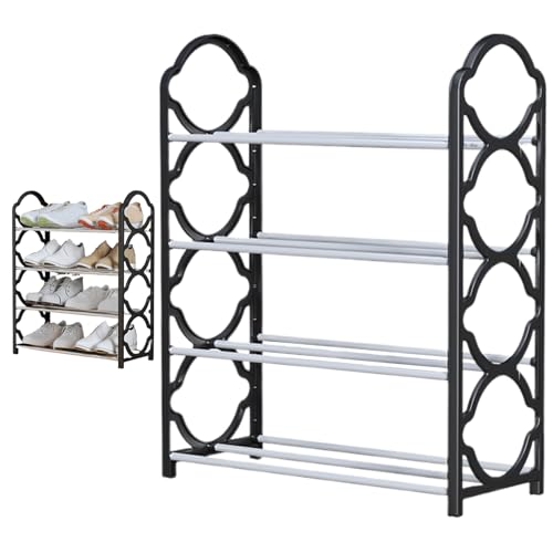 Yililay 4-stufige minimalistische Schuhgepäckträger abnehmbar schwere launenfreie Fußbodenschuh-Organisator-Regal für Home Road Flur Schwarz von Yililay