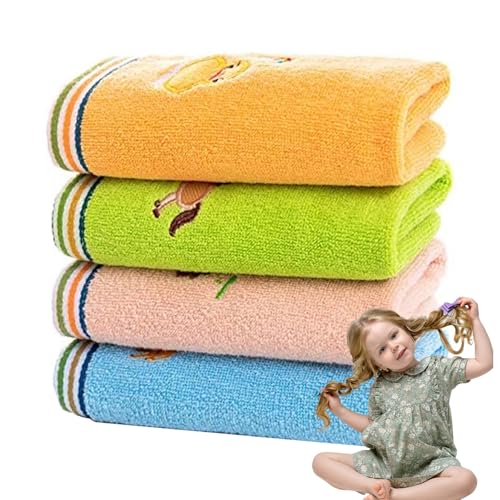 Yililay Handtuch für Kinder 4pcs 10x20inch niedliche Cartoon Tier Stickerei Kinder Handtücher Baumwollwasser absorbierende rechteckige Gesicht Handtuch von Yililay