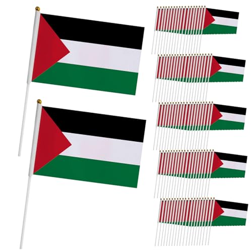 Yililay Länderflaggen, kleine Palästinenspfahnen 100-pcs Mini-Landflaggen mit Plastik-Fahnenmast 5.5x8.3 in doppelseitiger Handheld-Palästina-Flagge auf Stöcken Dekorationen Verblassungsbeständig von Yililay