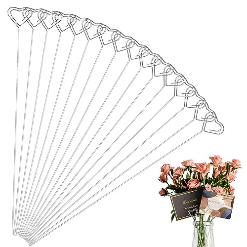 30 Stück Metalldraht Floral Picks 13 Zoll Draht Tischkartenhalter, Metall Tisch Name Nummer Clips Bilderständer, Runde Foto Memo Blume Kartenhalter für Hochzeit Party Geburtstag Kuchen (Silber Herz) ​ von Yimerlen