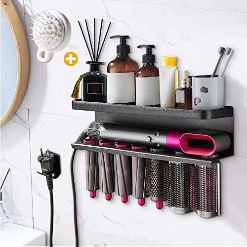 Yimerlen Airwrap Aufbewahrungshalter, kompatibel mit Dyson Airwrap Lockenstab Wandmontage, Aufbewahrungsregal Halter für Badezimmer-Aufsätze Organizer (mit Shampoo-Kamm), Schwarz von Yimerlen