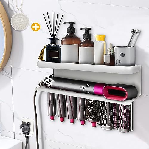 Yimerlen Airwrap Aufbewahrungshalter, kompatibel mit Dyson Airwrap Lockenstab Wandmontage, Aufbewahrungsregal Halter für Badezimmer-Aufsätze Organizer (mit Shampoo-Kamm), Weiß von Yimerlen