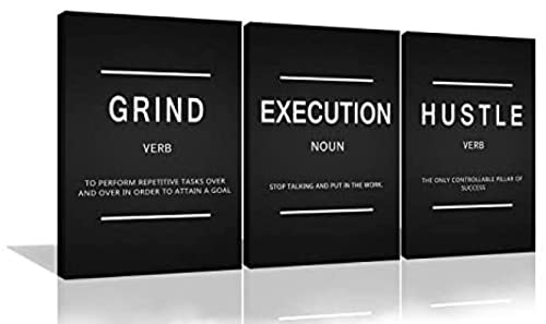 3 Stück Grind Verb Hustle Verb Execution Substantiv Motivierende Wandkunst Leinwanddruck Bürodekoration Inspirierende Gerahmte Drucke Inspirierende Zitate Wandkunst 12"X16"X3Panels von Yimesoy