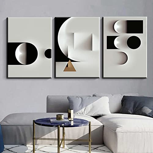 Abstrakte Schwarz-Weiß-Hd-Geometrische Luxus-Moderne Wandkunst-Bilder Poster 3-Teilige Leinwand-Malerei Wohnzimmer-Ausgangsdekoration 16"X24"X3Pcs von Yimesoy