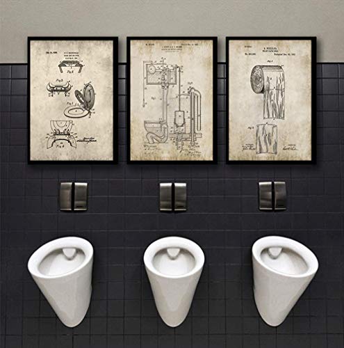 Badezimmer Patent Vintage Poster Drucke, Wc-Rolle, Zisterne, Toiletten-Design, Klo-Wand-Kunst-Leinwand-Malerei-Blaupausen Wohnkultur 20"X28"X3Pcs von Yimesoy