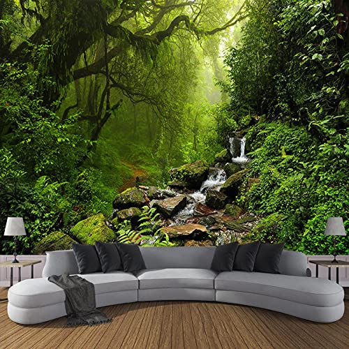 Benutzerdefinierte Fototapete Grüner Wald Natur Landschaft 3D Vlies Geprägte Tapete Für Wohnzimmer Schlafzimmer Dekoration Wandbilder 200Cm(W)×140Cm(H) von Yimesoy