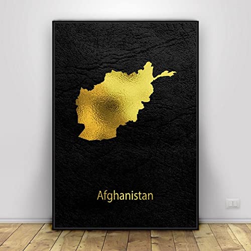 Goldene Karte Kunst Afghanistan Leinwand Malerei Wandbild Kunstdrucke Wand Poster Leinwand Malerei Wandbilder Wohnzimmer Dekoration 60X90Cm Kein Rahmen von Yimesoy