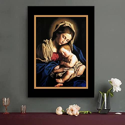 Katholische Ikonenmalerei Poster Mutter Und Kind Jungfrau Maria Mit Jesus Leinwand Ölgemälde Wandkunst Bild Home Wall Decor 50X70Cm Kein Rahmen von Yimesoy