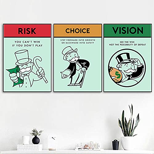 Monopoly Leinwand Malerei Hd Print Zeit Ist Geld Wandbild Zitat Wandkunst Cartoon Poster Modulare Bilder Für Büro Studie Wohnkultur 12"X16"X3Panels von Yimesoy