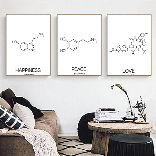 Schullabor Wandkunst Leinwand Malerei Poster Druck Oxytocin Dopamin Molekülstruktur Bild Chemie Wissenschaft Klassenzimmer Dekor 12"X16"X3Pcs von Yimesoy
