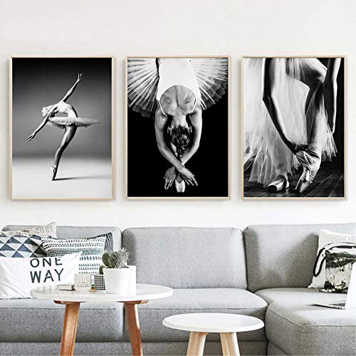 Schwarz Und Weiß Elegante Ballett Tanz Poster Druckt Foto Nordischen Stil Mädchen Porträt Wandkunst Bilder Leinwand Malerei Wohnkultur 16"X24"X3Pcs von Yimesoy