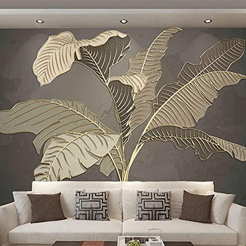 Yimesoy Benutzerdefinierte Jede Größe Wandbild Tapete Moderne Handgemalte Wegerich Pflanzen Licht Luxus 3D Golden Geprägte Linie Hintergrund Tapeten 350Cm(W)×245Cm(H) von Yimesoy