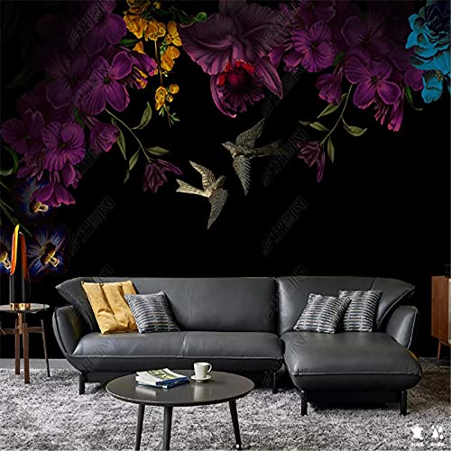 Yimesoy Benutzerdefinierte Nordic Minimalistische Pfingstrose Tapeten Blumen Schwarze Tapete Für Wohnzimmer Schlafzimmer Hintergrund Wandbild Tapeten Wohnkultur 300Cm(W)×210Cm(H) von Yimesoy