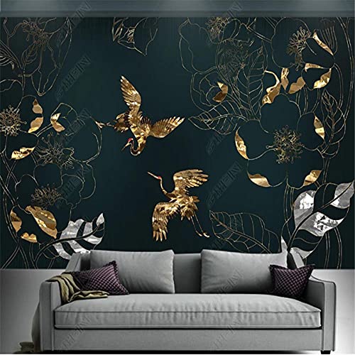 Yimesoy Benutzerdefinierte Wandbild Neue Chinesische Goldene Linie Blume Kranich National Tide Wallpaper Für Wohnzimmer Tv Hintergrund Tapeten Wohnkultur 400Cm(W)×280Cm(H) von Yimesoy