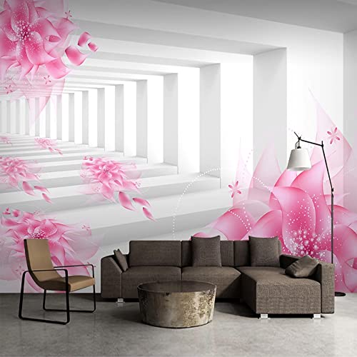 Yimesoy Benutzerdefinierte Wandbild Tapete Rosa Blumen 3D Stereoskopischen Erweiterten Raum Tv Hintergrund Wandmalerei Tapeten Für Wohnzimmer Dekor 400Cm(W)×280Cm(H) von Yimesoy