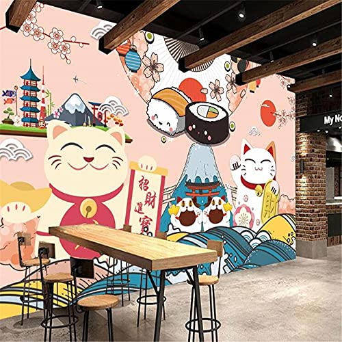Yimesoy Maßgeschneiderte Große 3D-Tapete Wandbild Japanische Sushi Glückskatze Japanische Küche Sushi Restaurant Hintergrundwand 400Cm(W)×280Cm(H) von Yimesoy