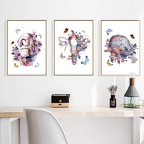 Yimesoy Schwangerschaftsanatomie Medizinisches Poster Aquarell Fötus Im Mutterleib Blumen Uterus Plazenta Kunst Malerei 3 Stück Leinwanddrucke Geburtshelfer Geschenke 12"X16"X3Pcs von Yimesoy