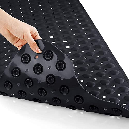 Yimobra Badewannenmatte, Extra Lang Duschmatten für Wanne Anti-Rutsch mit Abflusslöchern, Saugnäpfen, Phthalatfrei, Latexfrei, BPA-frei und Maschinenwaschbar (100 x 40 cm, Schwarz) von Yimobra