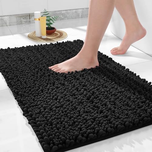Yimobra Chenille Badematte rutschfest - Weicher Badvorleger Maschinenwaschbar - Mikrofaser Absorbent Badteppich, für Dusche und Badezimmer, 51 x 81 cm, Schwarz von Yimobra