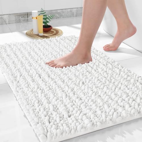 Yimobra Chenille Badematte rutschfest - Weicher Badvorleger Maschinenwaschbar - Mikrofaser Absorbent Badteppich, für Dusche und Badezimmer, 92 x 61 cm, Helles Weiß von Yimobra