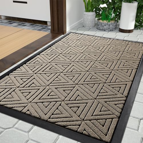 Yimobra Fußmatte für den Außenbereich, strapazierfähige und langlebige Eingangsmatte für den Außenbereich, leicht zu reinigen, wasserabweisend, 90 x 60 cm, Khaki von Yimobra