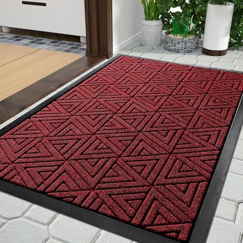 Yimobra Fußmatte für den Außenbereich, strapazierfähige und langlebige Eingangsmatte für den Außenbereich, leicht zu reinigen, wasserabweisend, 90 x 60 cm, Mix Rot von Yimobra