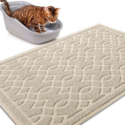 Yimobra Katzenstreu Matte, 90 x 60 cm, Wasserdichte Katzenklomatte Rutschfest Katzenklo Unterleger Matte, Einfache Reinigung Katzenklo Vorleger, Beige von Yimobra