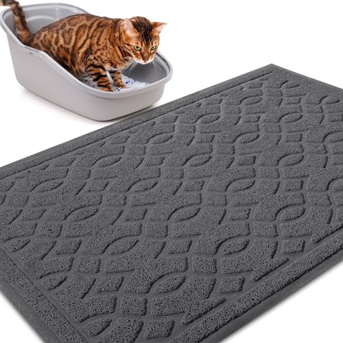 Yimobra Katzenstreu Matte, 90 x 60 cm, Wasserdichte Katzenklomatte Rutschfest Katzenklo Unterleger Matte, Einfache Reinigung Katzenklo Vorleger, Dunkelgrau von Yimobra