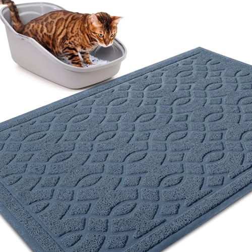 Yimobra Katzenstreu Matte, 90 x 60 cm, Wasserdichte Katzenklomatte Rutschfest Katzenklo Unterleger Matte, Einfache Reinigung Katzenklo Vorleger, Türkisblau von Yimobra