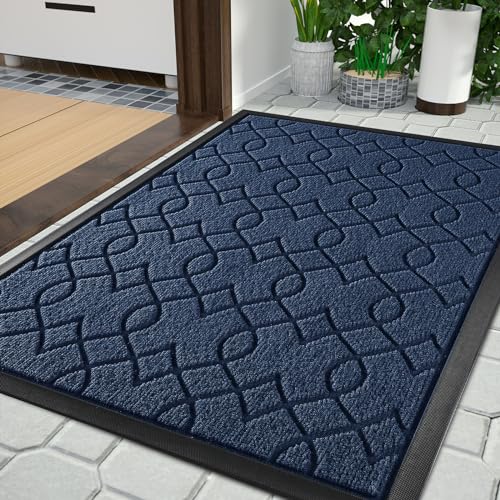 Yimobra Langlebige Fußmatten für die Vordertür, robuste und wasserabsorbierende, schmutzresistente Fußmatten, im Freien und drinnen. Mit Rutschfester Rückseite, 120 x 81 cm, Blau von Yimobra