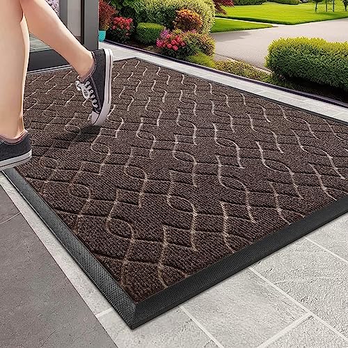 Yimobra Langlebige Fußmatten für die Vordertür, robuste und wasserabsorbierende, schmutzresistente Fußmatten, im Freien und drinnen. Mit Rutschfester Rückseite, 120 x 81 cm, Braun von Yimobra