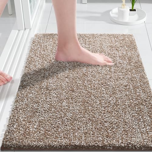Yimobra Rutschfester Badezimmerteppich Extra weich und bequem Wasserabsorbierende, Dicke und maschinenwaschbare Badematte Flauschig für Dusche und Badewanne, Braun&Weiß, 51 x 81 cm von Yimobra
