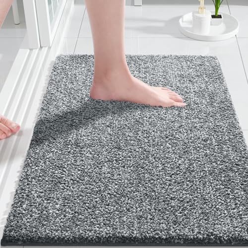 Yimobra Rutschfester Badezimmerteppich Extra weich und bequem Wasserabsorbierende, Dicke und maschinenwaschbare Badematte Flauschig für Dusche und Badewanne, Dunkelgrau&Weiß, 43 x 61 cm von Yimobra