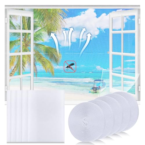 5Stk Fliegengitter Fenster mit Klettband, Fliegenschutz Fenster Ohne Bohren, Fensternetz Insektenschutz, 130x150cm Fliegengitternetze Zuschneidbar, Selbstklebend Fliegennetz, Hohe Dichte Moskitonetz von Yimomoyi