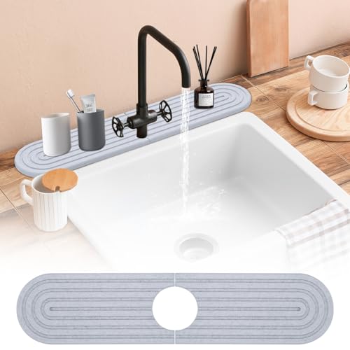 Yimomoyi Wasserhahn Matte, 45x10cm Abtropfmatte Spüle, Wasserhahn Spritzschutz für Küche, Kitchen Sink Splash Guard, Wasserfänger Matte Waschbecken Matte, Kieselgur Stein Waschbecken Splash Pad von Yimomoyi