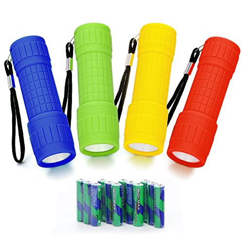 Yimorex Mini LED Taschenlampe 4 Stück, COB-LED Mit Silikonbeschichtung Und Schlüsselband - Für Camping, Outdoor, Notfälle, Grillen (12 AAA Batterien Inklusive) von Yimorex